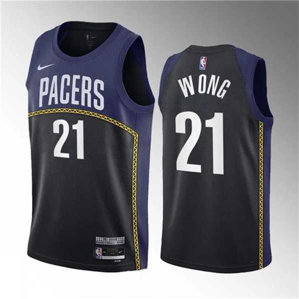 Mens Indiana Pacers #21 Isaiah Wong Blue 2023 Draft City Edition Stitched Basketball Jersey Dzhi